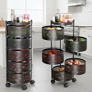 JD FRESH 360° Rotating Kitchen Trolley with Wheels | 5 Tier Metal Vegetable & Fruit Storage Rack | Multipurpose Rolling Ki Price In India