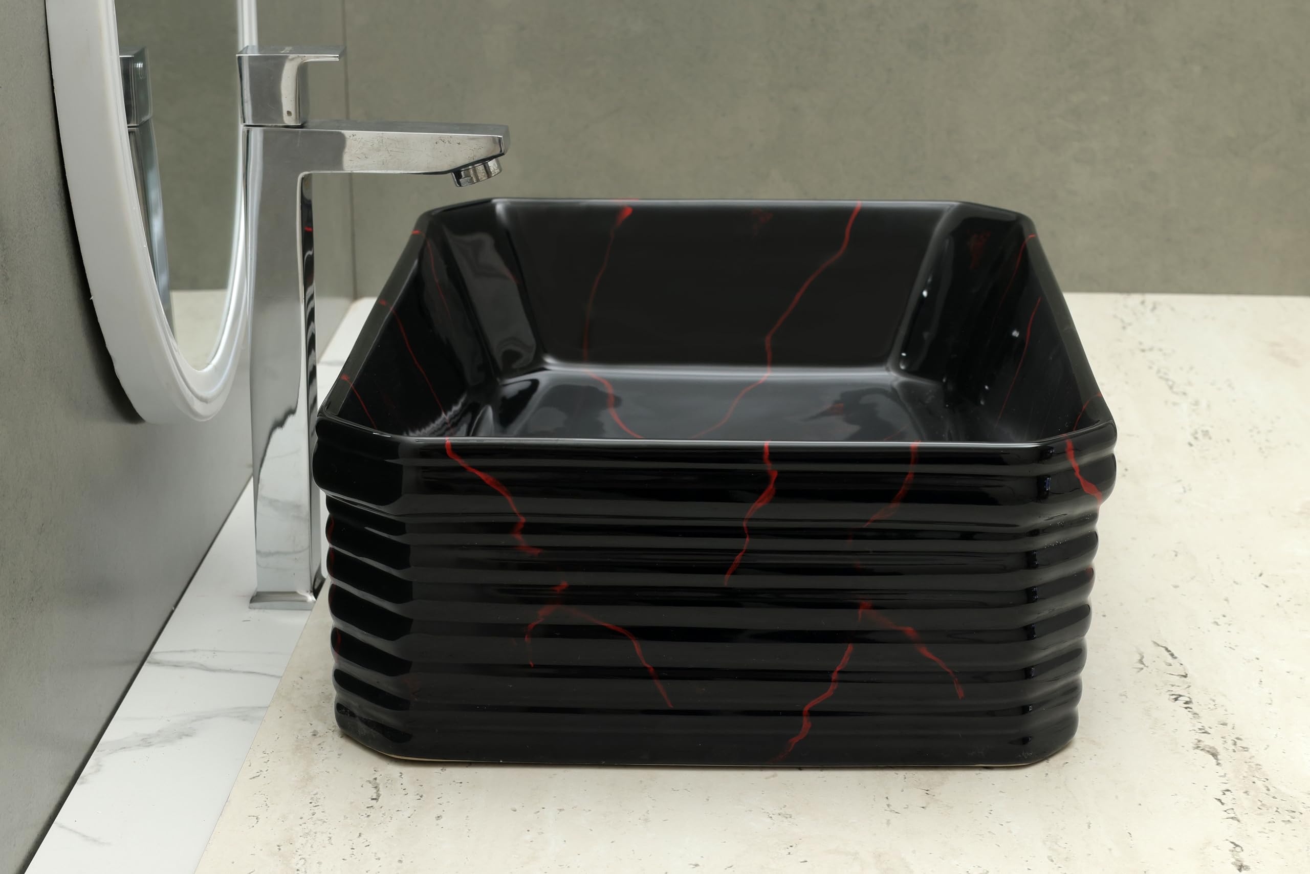 HISRE Table Top Wash Basin For Bathroom | Over Counter Top Wash Basin For Living Room | Washbasin Countertop | Tabletop Ceramic Bathroom Kitchen Sink (18 x 14 x 6 Inch) (Style - 2) AM3206, photo 3 of 4