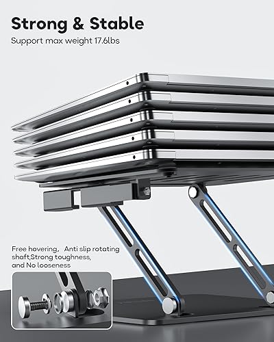 Miniatura 4 de NTMY Soporte para portátil con soporte para teléfono, soporte plegable de aluminio para computadora portátil de altura ajustable para MacBook Air