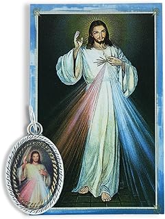 Catholic Medal for Necklace and Cardstock Saint Image - 7/8" Color Saint Medal Pendant for Catholic Necklace - Made in Italy