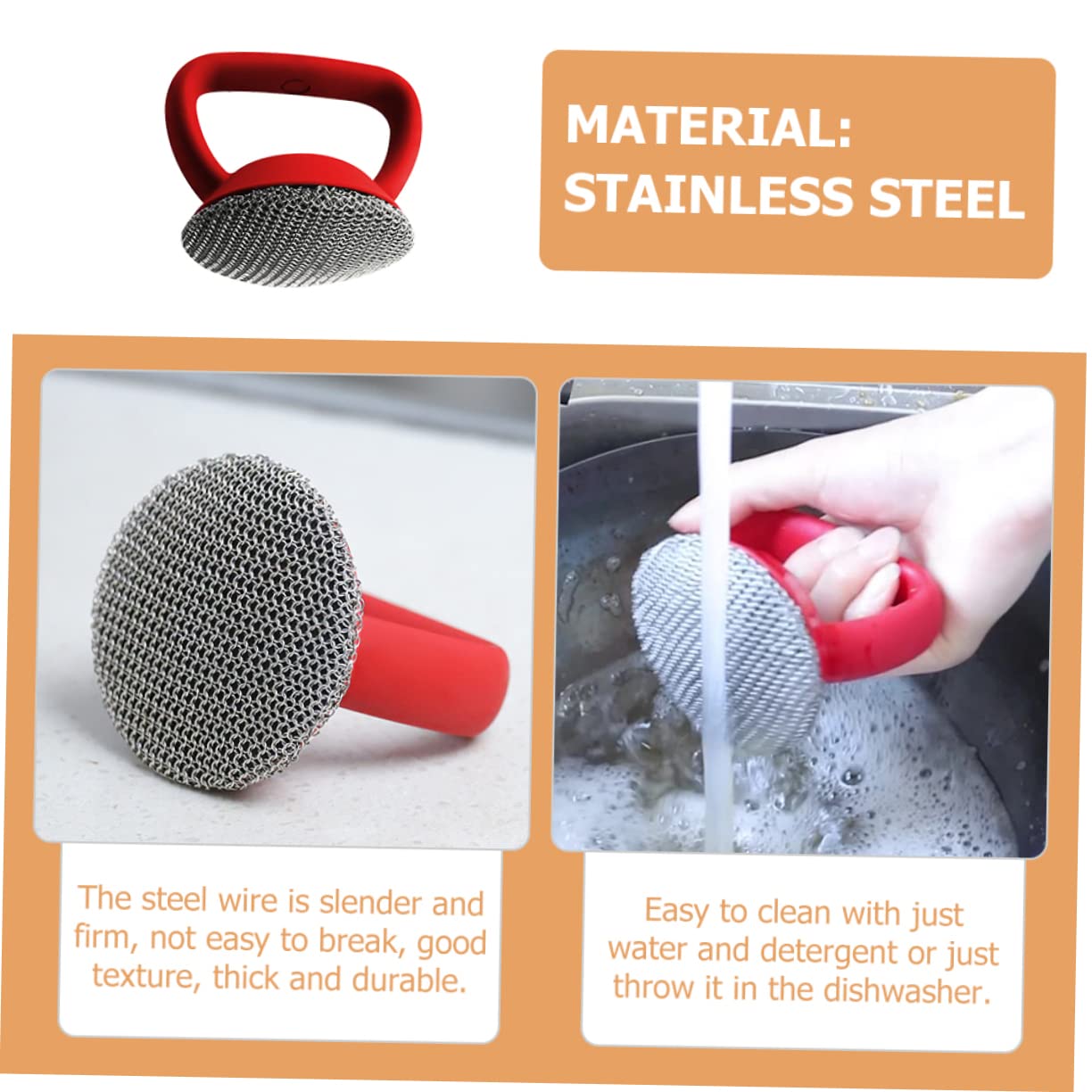 POPETPOP Cepillo de Malla Metálica para Ollas y Sartenes con Mango Ergonómico Diseño con Asa para Colgar para Limpieza Profunda de Utensilios de Cocina