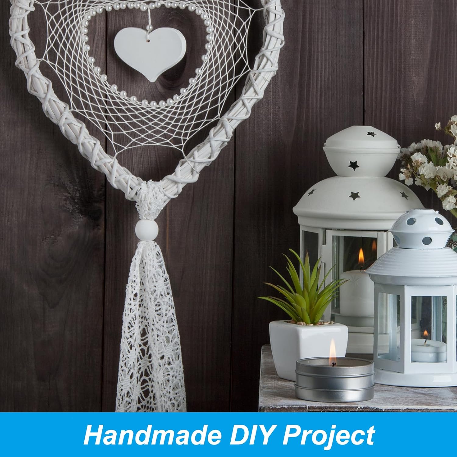 PATIKIL 14 Inch Heart Dream Catcher Rings, 12 Pcs Plastic Macrame Wreath Floral Ring Hoop for Home Car DIY Craft Wedding Wall Hanging Decorations, White