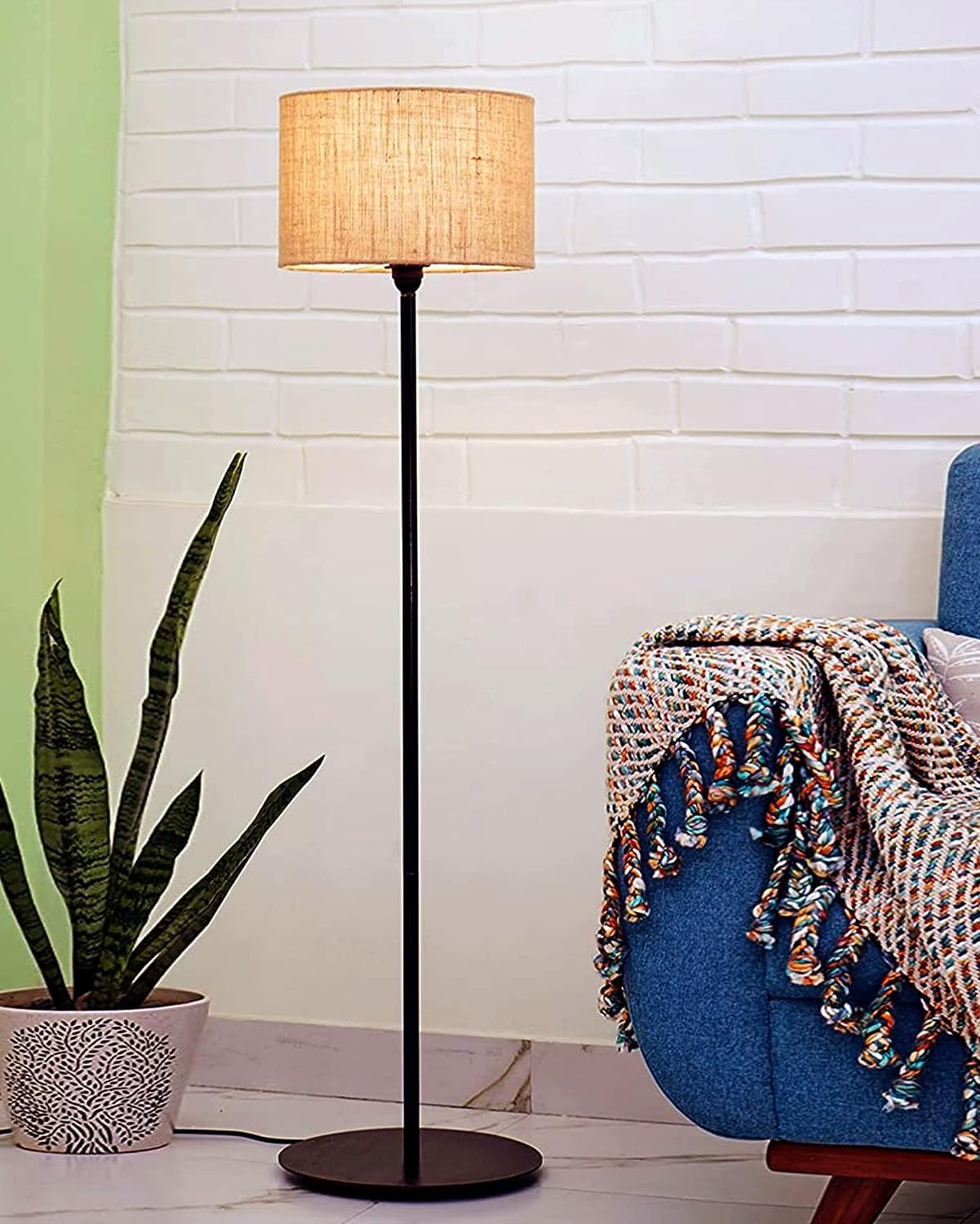 Nikhat Instruments Metal Floor lamp with Jute lamp Shade 12 inches high Iron lamp for Home and Decor (Brown)-image-30