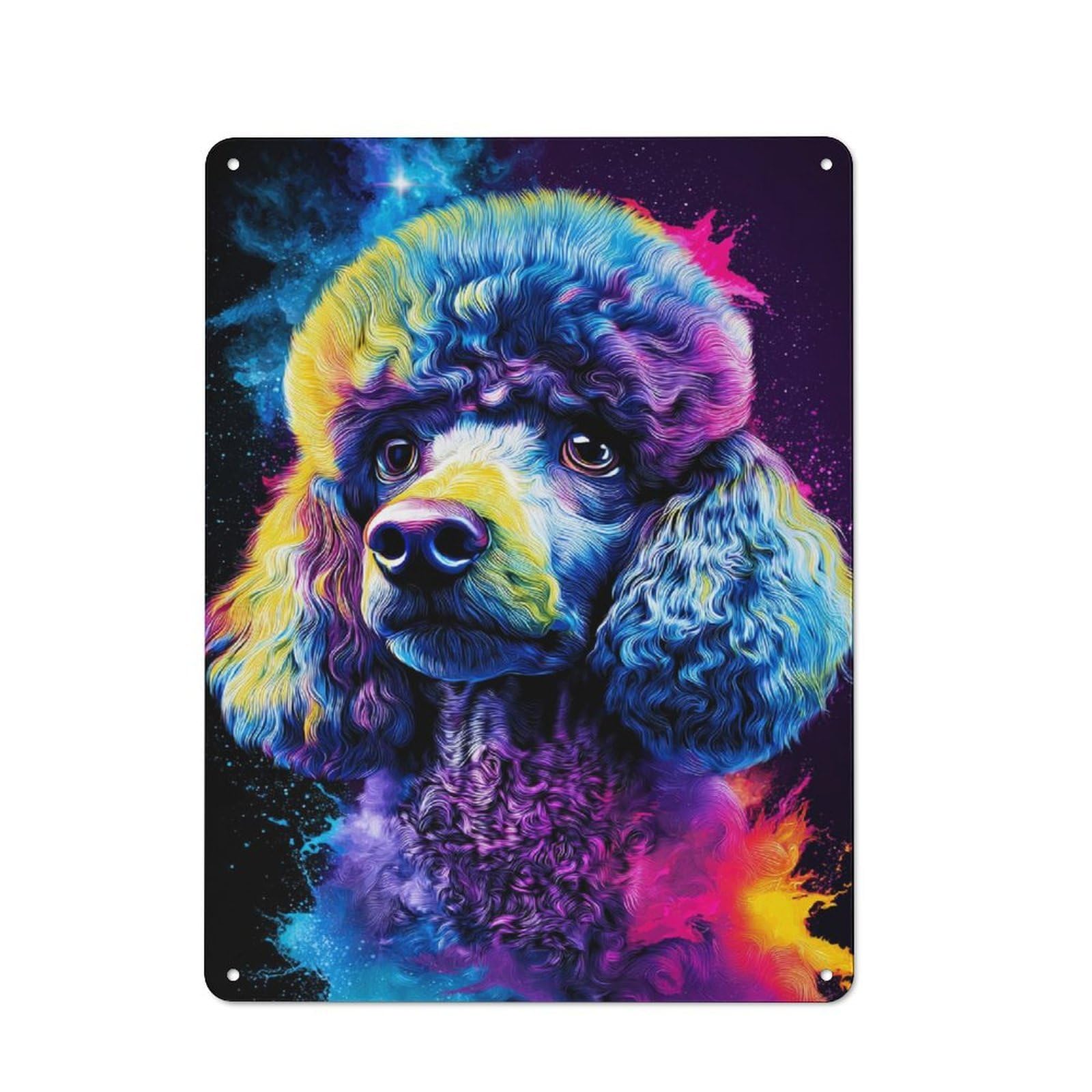 Junmoney Colorful Poodle In Space Artwork Rustic Tin Wall Plaque 40X30cm For Bar Or Restaurant, For Vintage Wall Decor Fans, For Garage And Workshop Walls