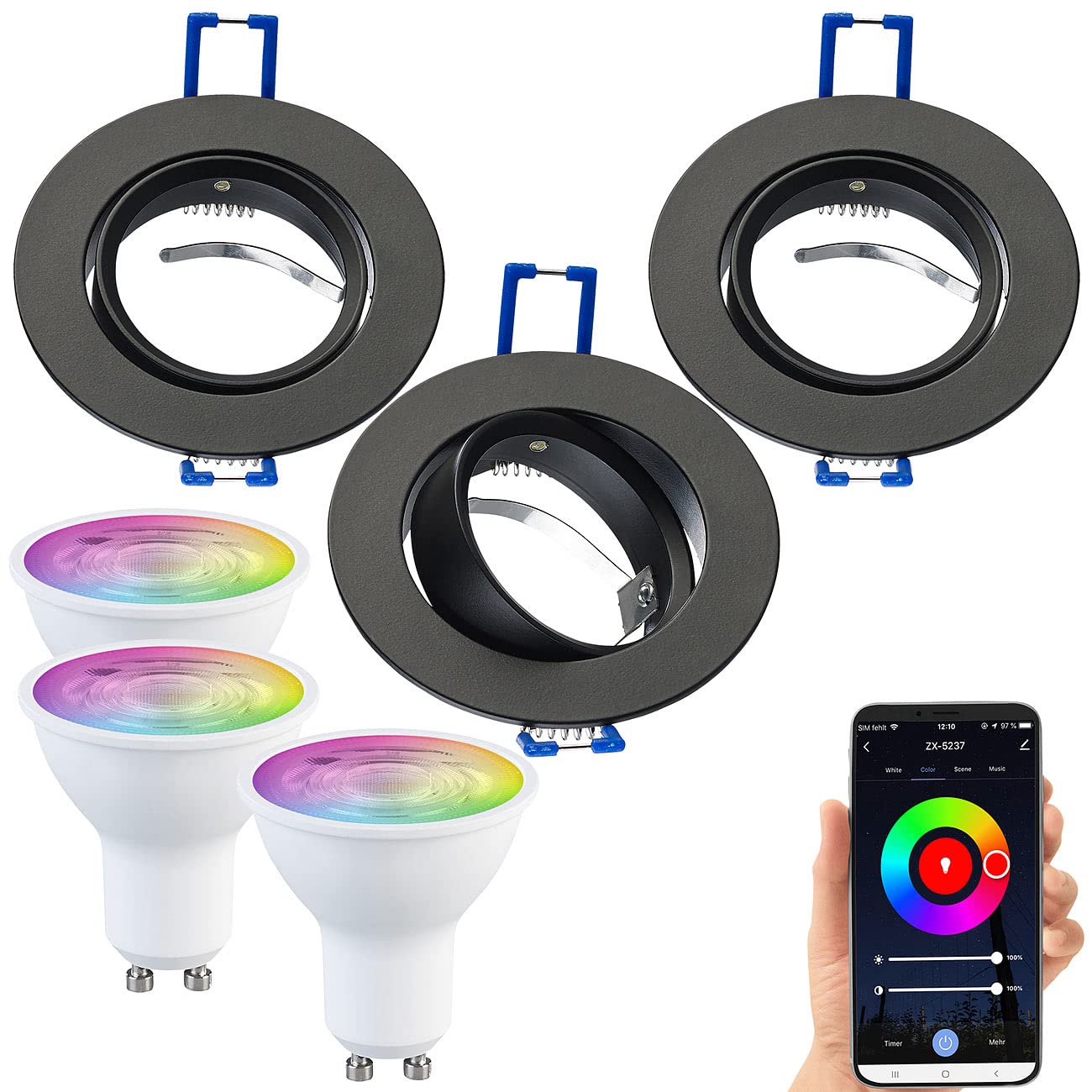 3 cadres encastrables coloris noir avec 3 ampoules LED connectées LAV-300.zigbee [Luminea]