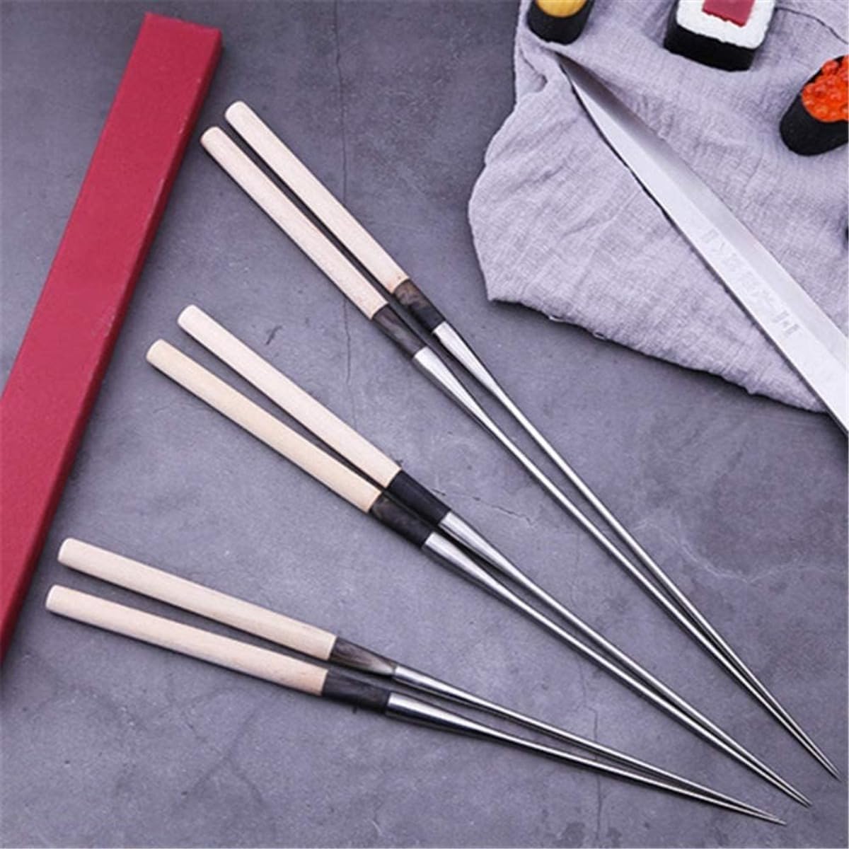 菜箸 240MM 業務用 極上白木柄 盛箸 ステンレス 木 刺身箸ステンレス刺身寿司箸 【返品】 (銀ねずみ色,240mm) [並行