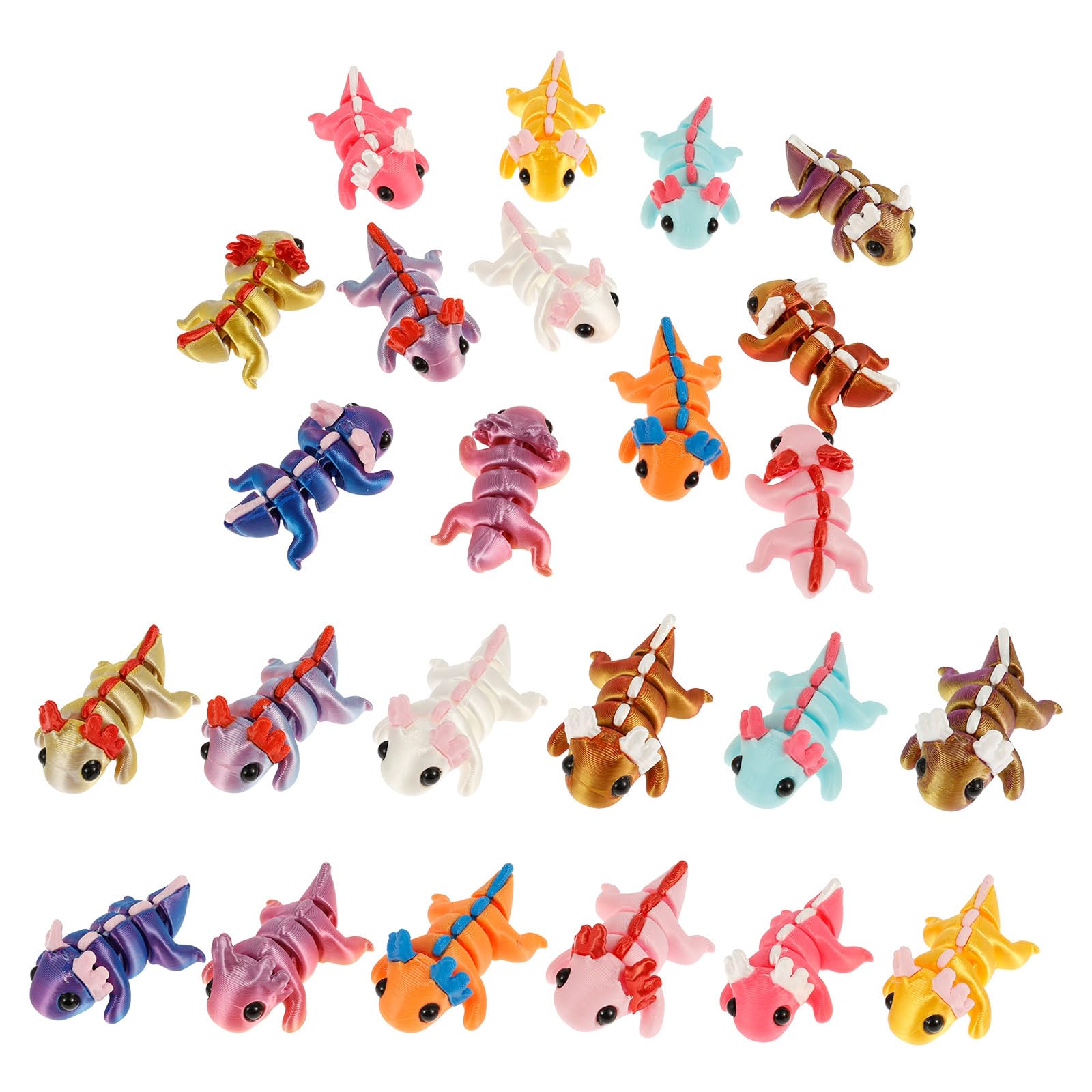 Ghshanog 24Pcs 3D Printed Axolotl,3D Printed Animals Mini Set,12Colors Axolotl Toy Flexible Articulating Figures for Play, Home Office Desk Display & Sensory Stimulation