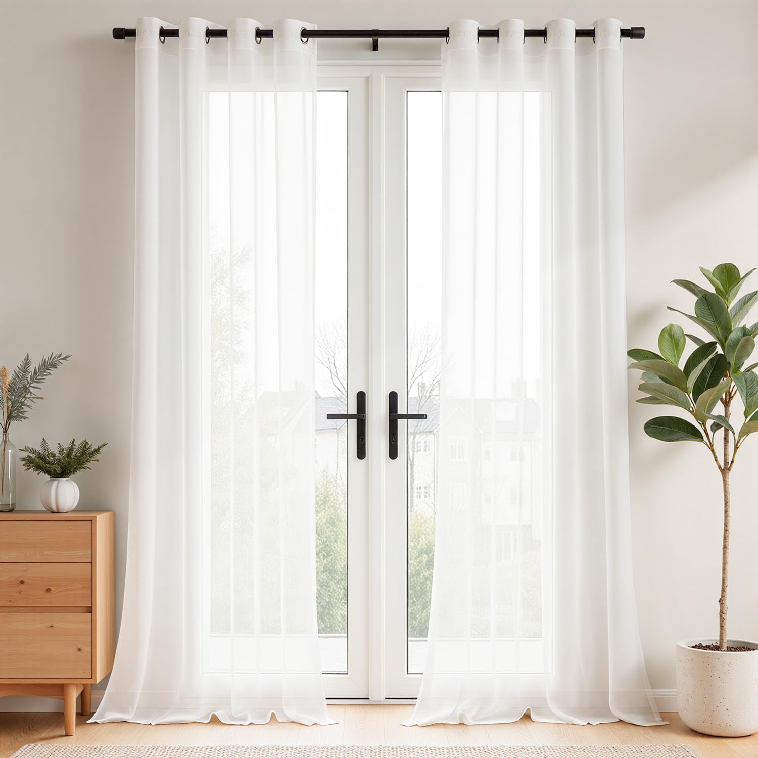 Rideau voilage avec oeillets blanc 140x260cm pour décoration fenêtre moderne