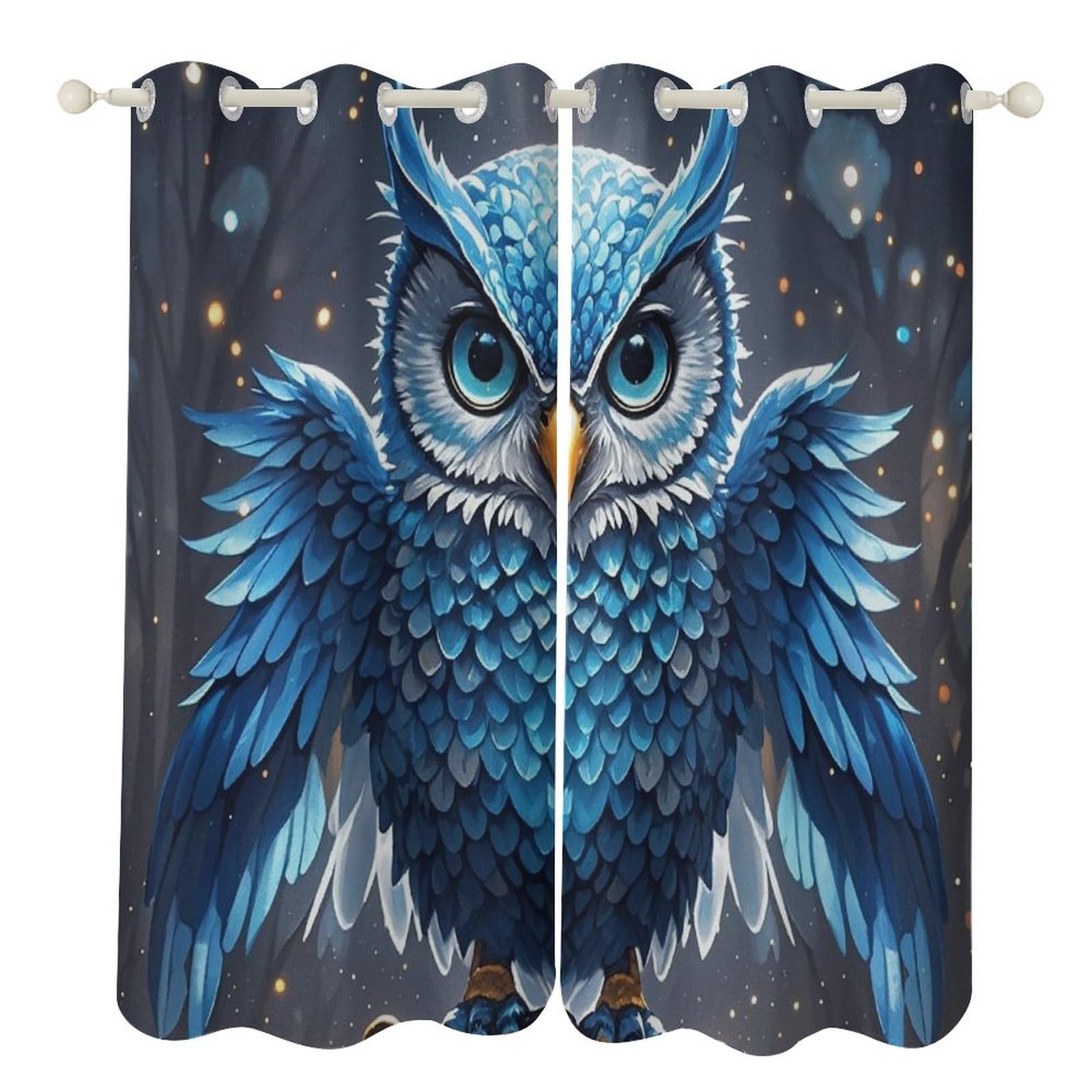 Rideaux occultants thermiques salon bleu 132x213 rideau hibou