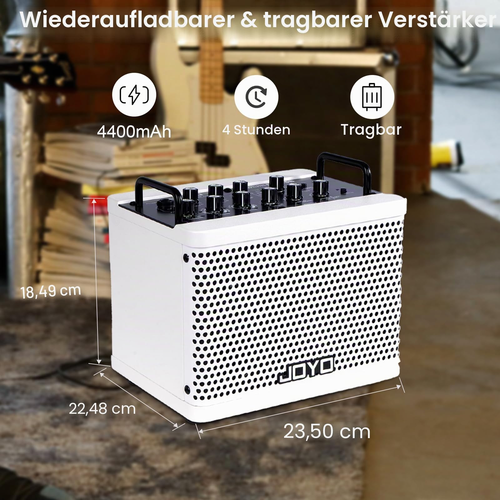JOYO 15 W Tragbarer Bassverstärker – 9 Verstärkermodelle + 6 Effekte (Modulation, Looper&Rhythmusmaschine) | Wiederaufladbarer Akku | Digitale Modellierung | zum Üben und für kleine Konzerte (DC-15B)