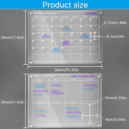 Miniatura 4 de Pizarra magnética acrílica de borrado en seco para refrigerador, 15.4 x 11.4 pulgadas, 2 juegos de 2 tableros de planificación semanal y mensual