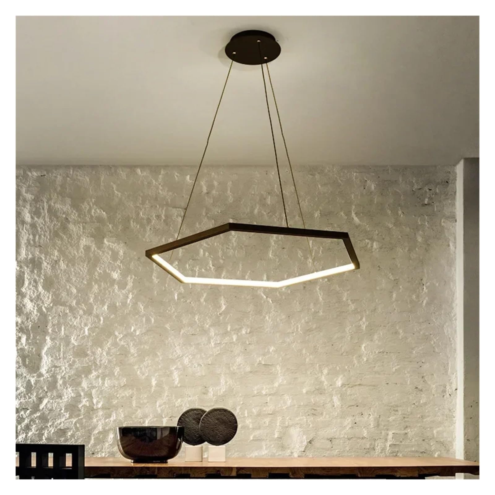 Suspension LED salon aluminium noir 60cm, lustre hexagonal moderne pour luminaire de foyer