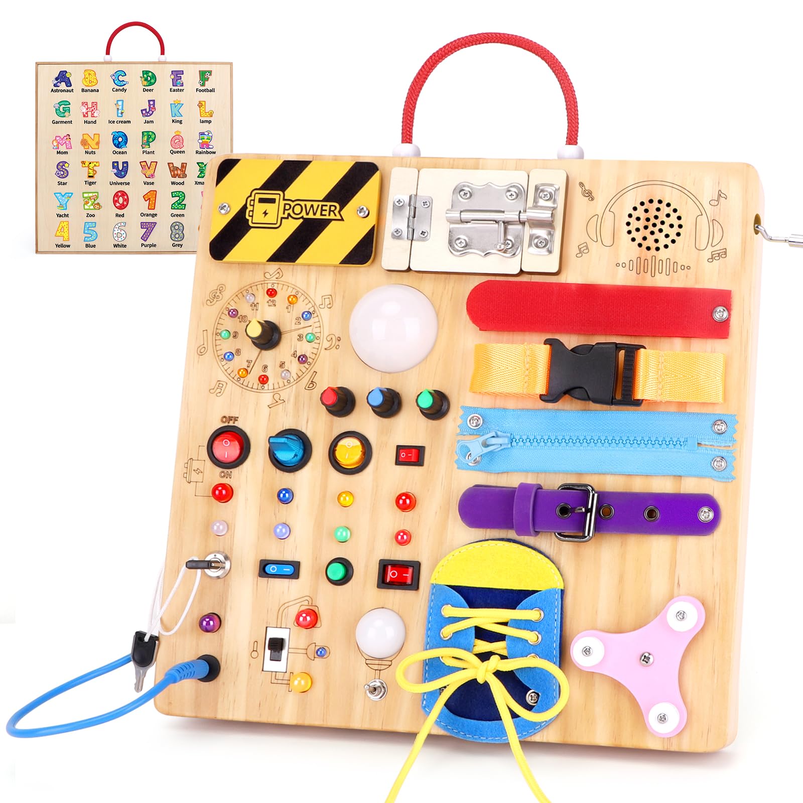 Sumsoltic Busy Board,Montessori Toys for 1-3 Year Old Boys & Girls,Travel Educational Learning Activities for Toddlers,Sensory Toy for Kids with