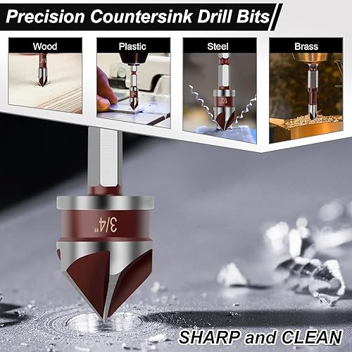 Miniatura 4 de Broca avellanadora de 82 grados HSS de 14 a 34 pulgadas con vástago hexagonal de 14 de pulgada, broca avellanadora para madera, metal, plástico,