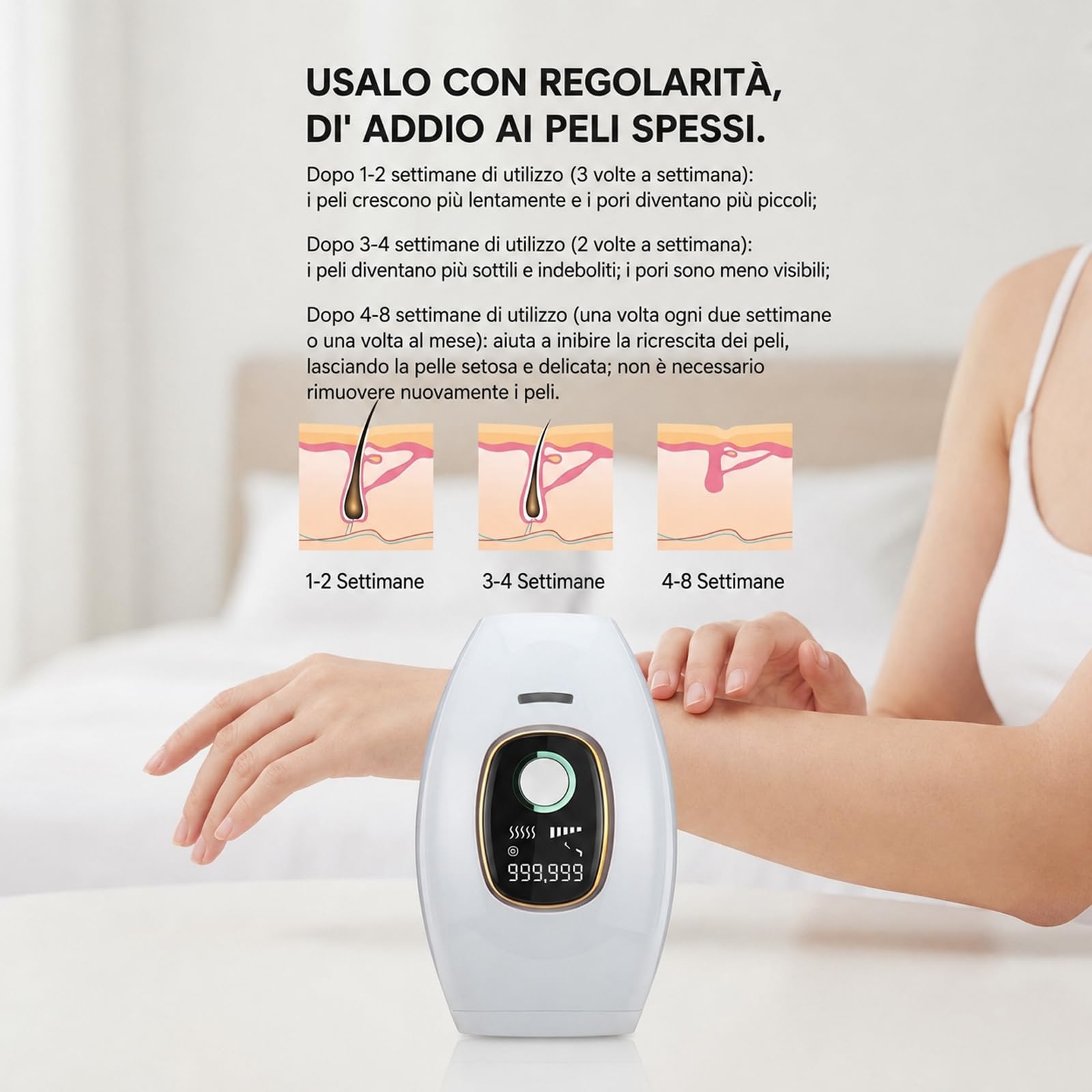 Solippy Luce Pulsa 881 Dispositivo di Depilazione IPL a Forma di Pane per Donna Elettrico Bianco