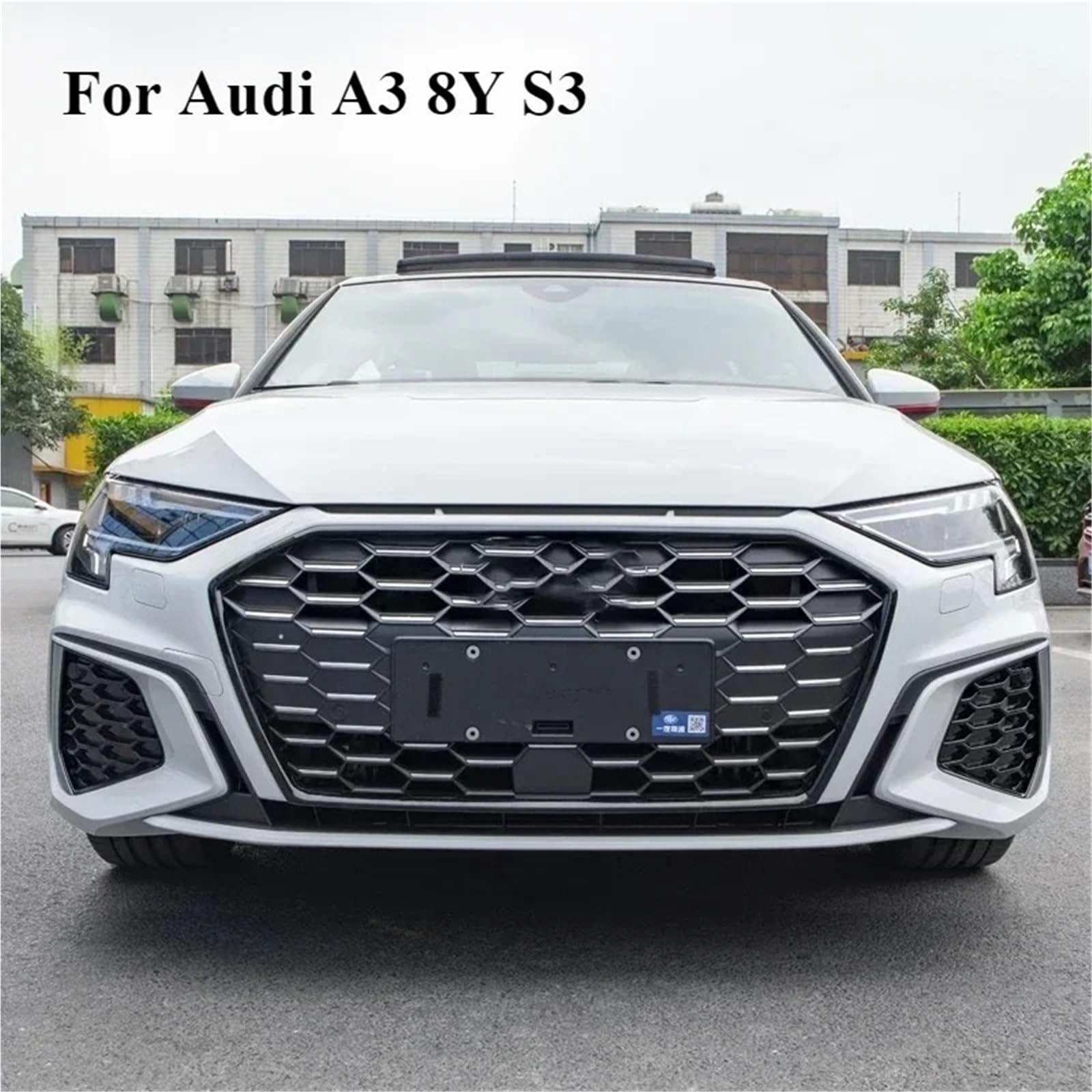 Rama osłony chłodnicy samochodu pasuje do Audi A3 8Y S3 Akcesoria do tuningu zewnętrznego Rama dekoracyjna Części samochodowe osłona chłodnicy(Black)