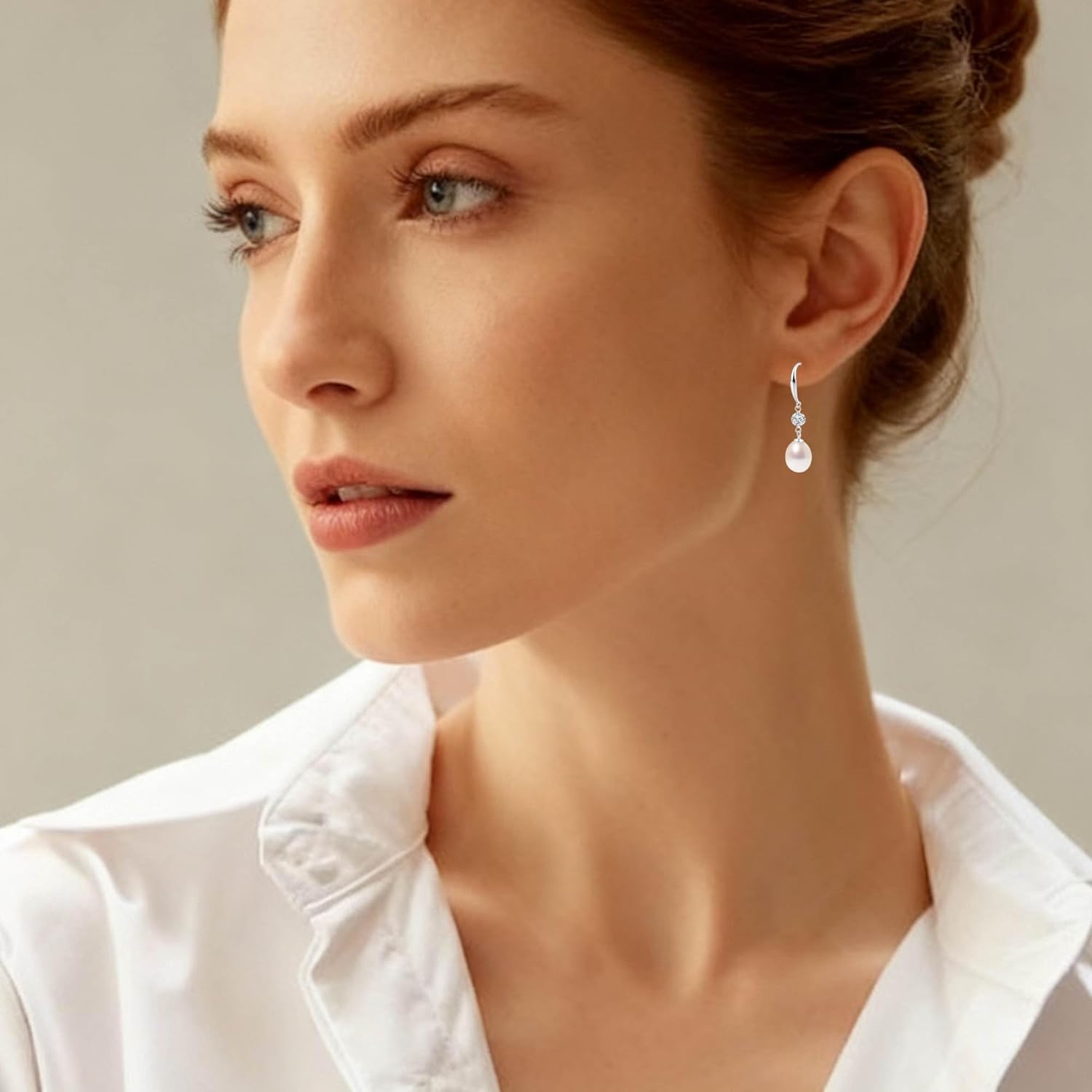 Pearl Earrings for Women, AAA+ Freshwater Teardrop Pearl & Sterling Silver CZ Dangle Earrings, Hypoallergenic Gift Idea - Image 3