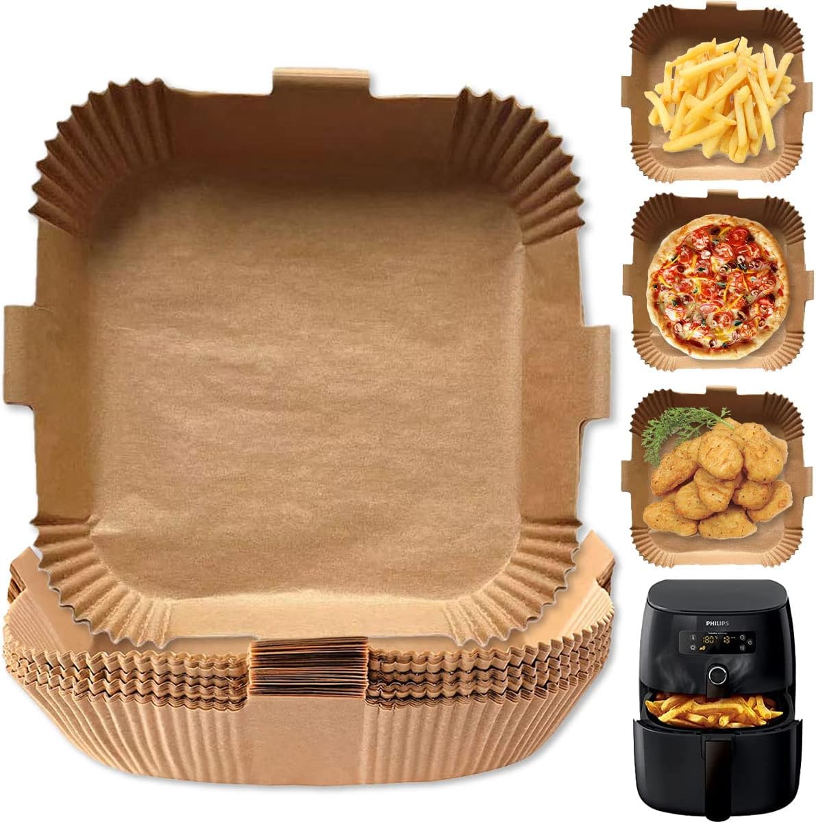 Papier cuisson air fryer 100 pièces Papier sulfurisé air fryer, Papier Sulfurisé carré Papiers