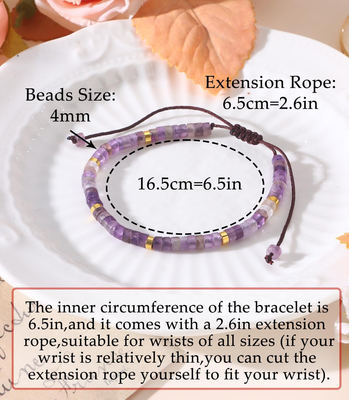 CASDAN Natural Crystal Beaded Bracelet for Women Natural Stone Adjustable Braided Rope Bracelets Spiritual Bracelet Inspirational Gifts