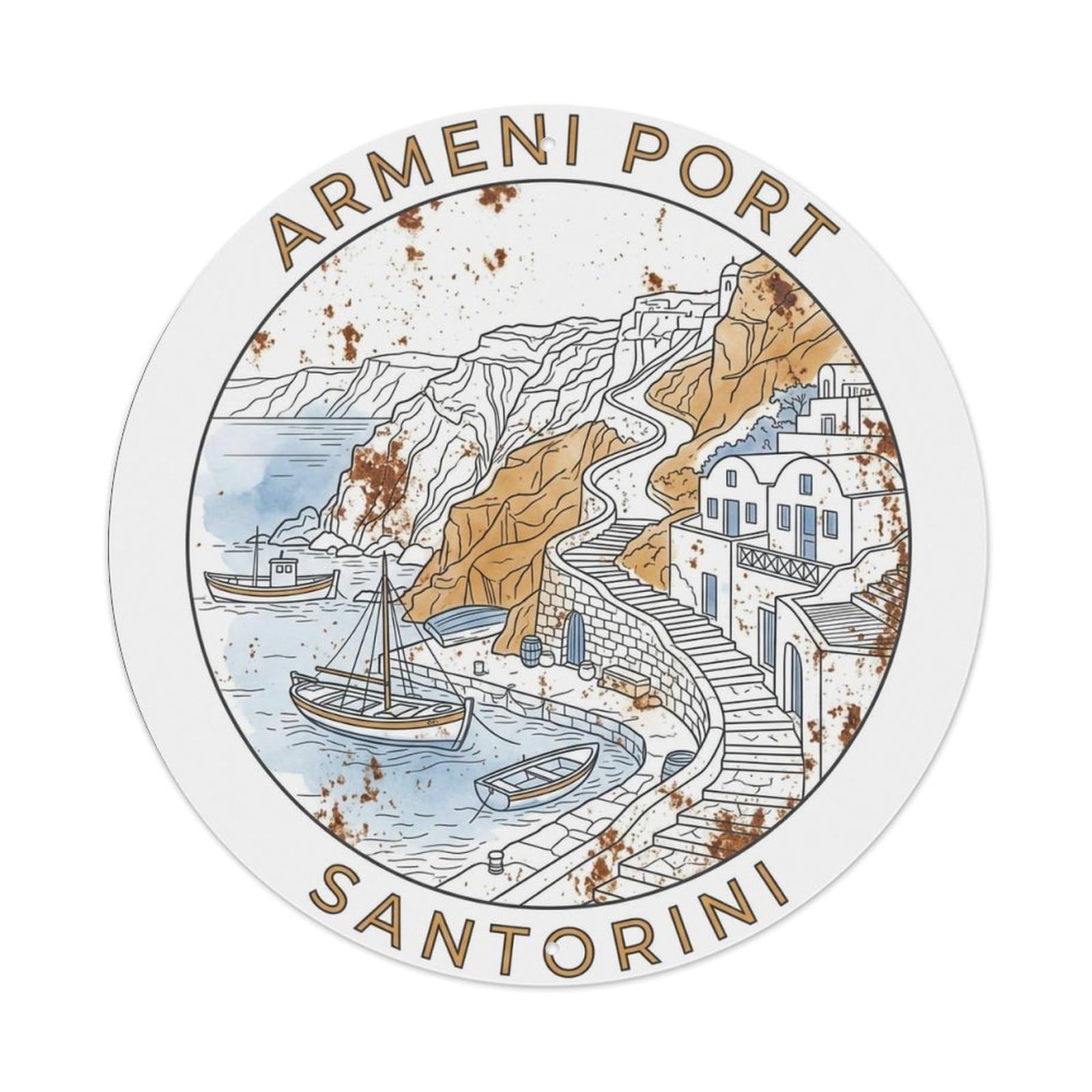 Fqnyr Style Metal Tin Sign Vintage Travel Armeni Santorini Port
