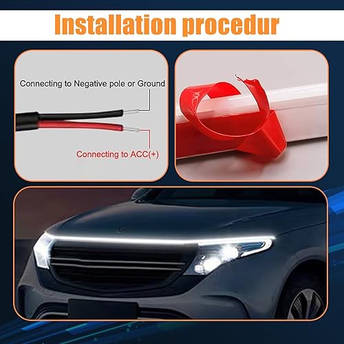 Miniatura 2 de 1 tira de luces LED para exteriores de automóvil, tiras de luz diurna para automóvil, 59 pulgadas, flexible, impermeable, para automóviles, SUV,