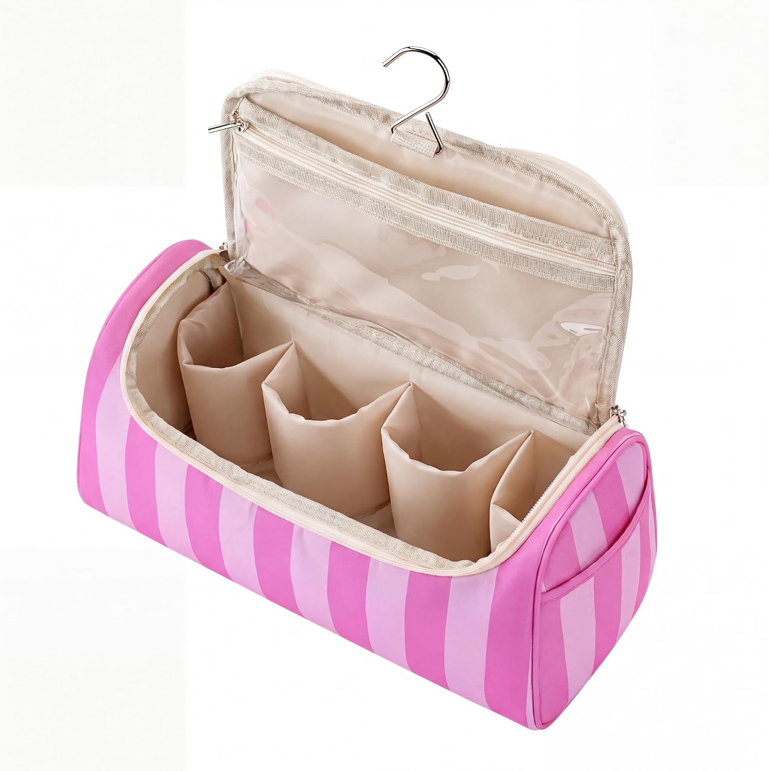 RSRSLEII Striped Hair Tools Travel Bag with Compartments,Waterproof Hair Tools Case for Hair Dryer,Flat Irons,Straighteners,Curling Irons,Makeup Cosmetic Bag for Travel Essentials(02Rose Red&Pink)