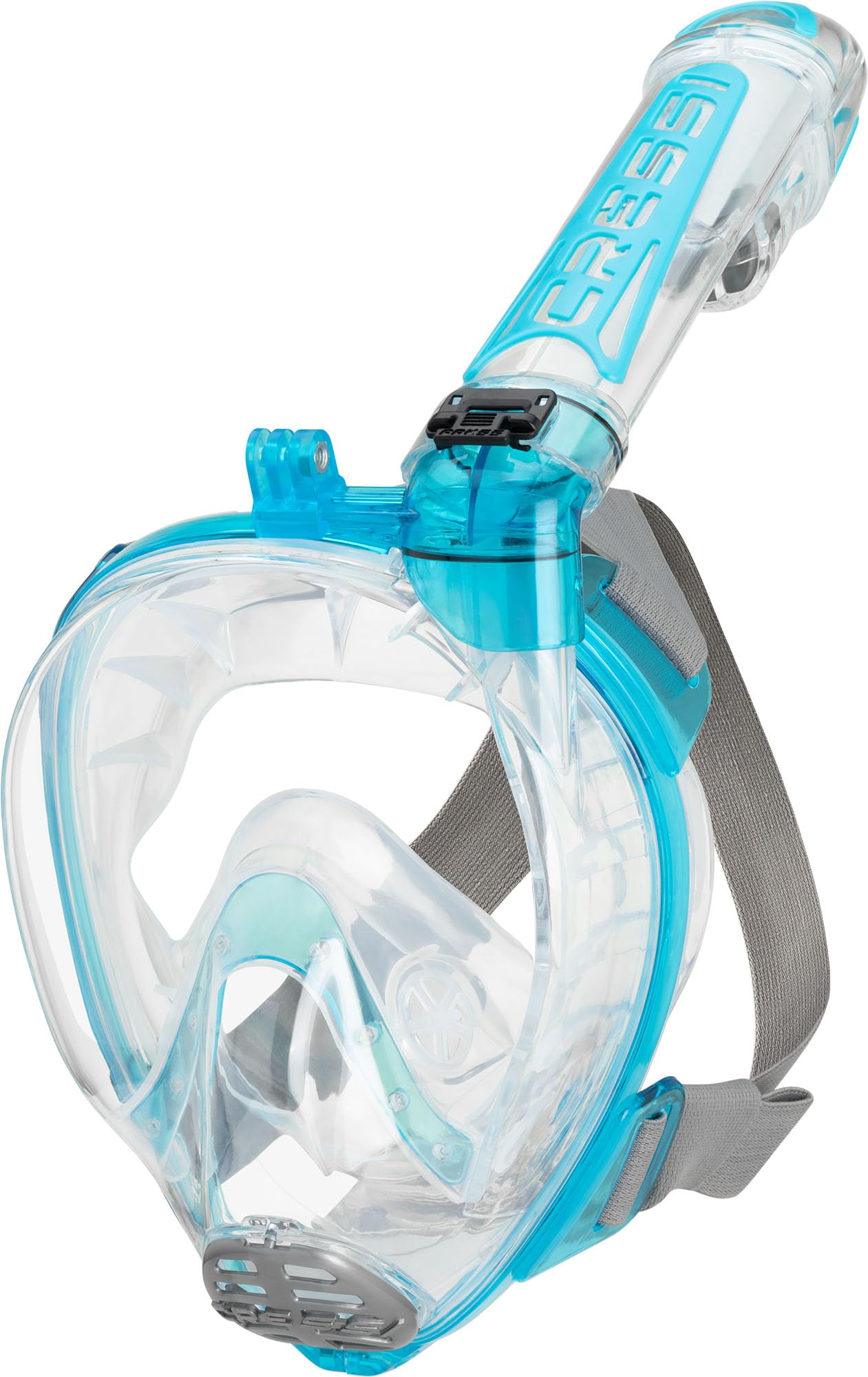 Cressi dal 1946 - Duke Action Full Face Mask - Maschera Integrale CO2 Sicuro Grande Visione Snorkeling No Fog con Tubo Dry e Supporto Action Cam - Trasparente/Acquamarina - S/M - Unisex - 4