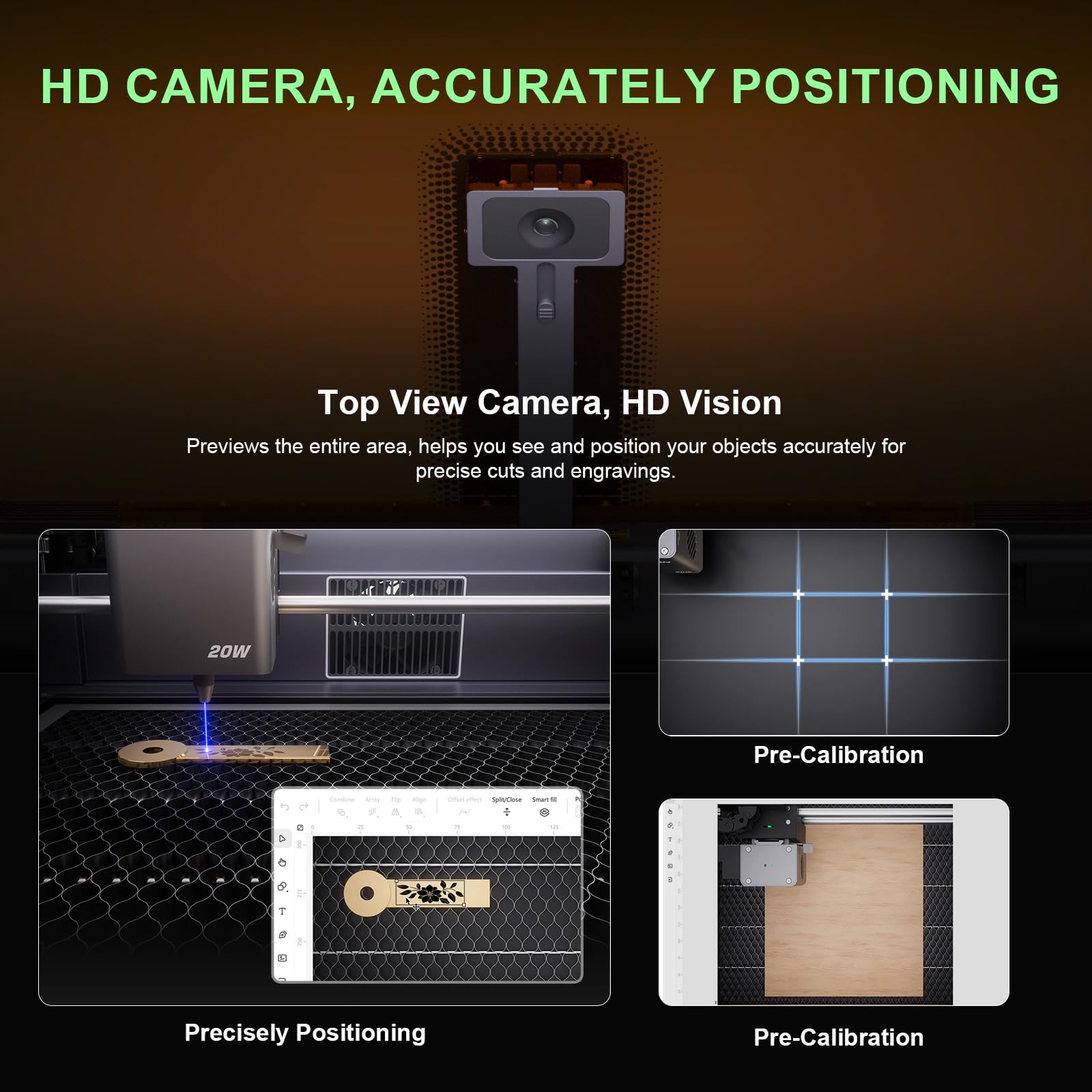 Creality Falcon A1 Pro maszyna do grawerowania laserowego, 20 W, zamknięta, z inteligentnym aparatem, ekranem dotykowym, precyzyjnym autofokusem, sterowaniem za pomocą aplikacji