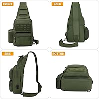Vista 7 de BAIGIO Tactical EDC Sling Bag Militar Una Correa Hombro Mochila Molle Range Bolsas Paquete de Pecho, #01-verde militar, Pequeño, Bolso táctico