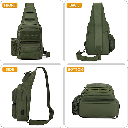 Miniatura 7 de BAIGIO Tactical EDC Sling Bag Militar Una Correa Hombro Mochila Molle Range Bolsas Paquete de Pecho, #01-verde militar, Pequeño, Bolso táctico