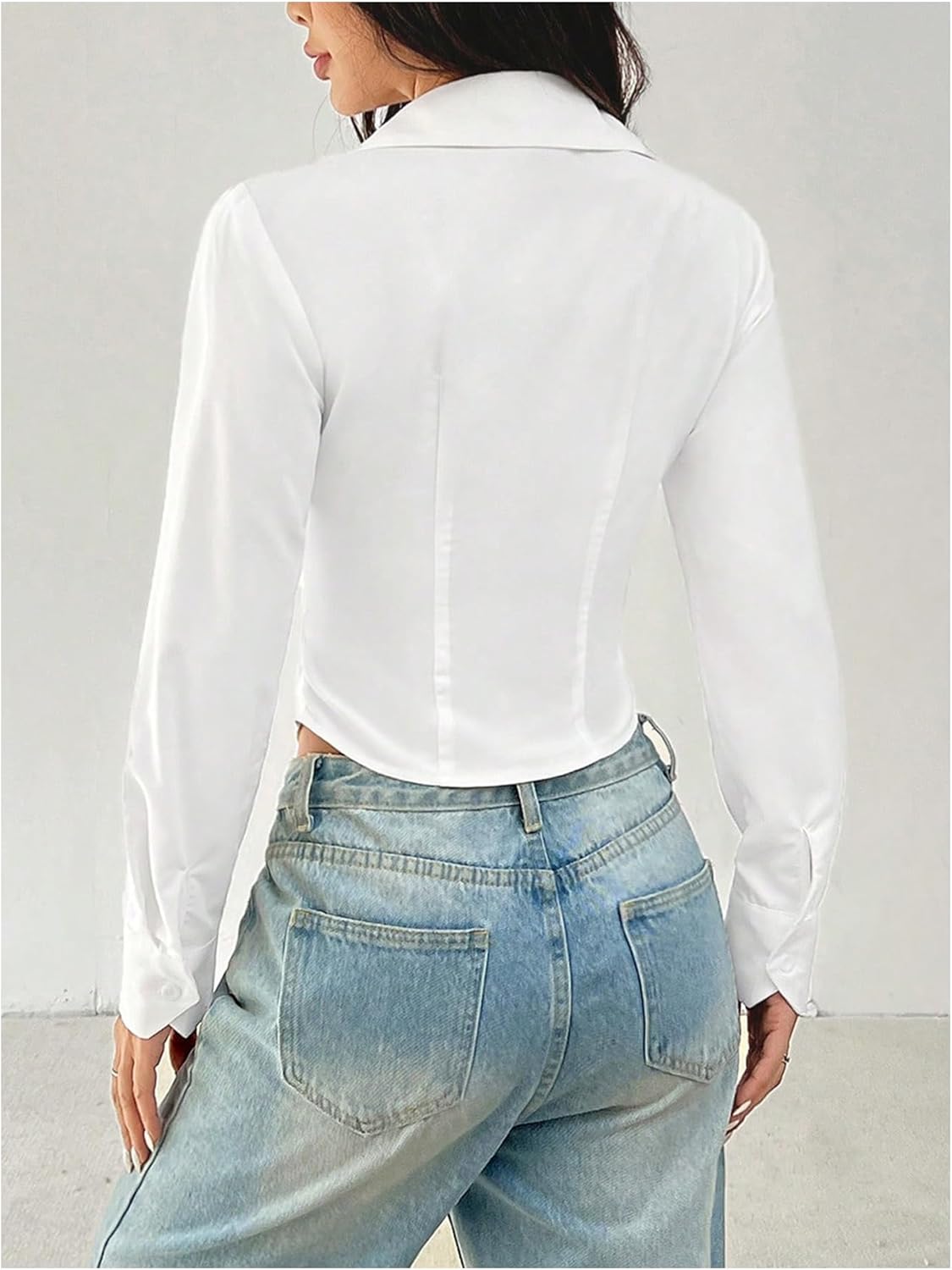 WDIRARA Women's Long Sleeve Button Down Shirts Collared Blouse Dressy Work Tops - Image 3