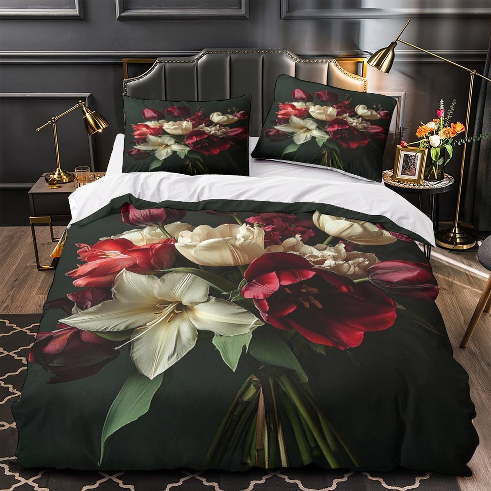Housse de couette tulipes rouges 3D en microfibre 200x200cm pour lit double enfant