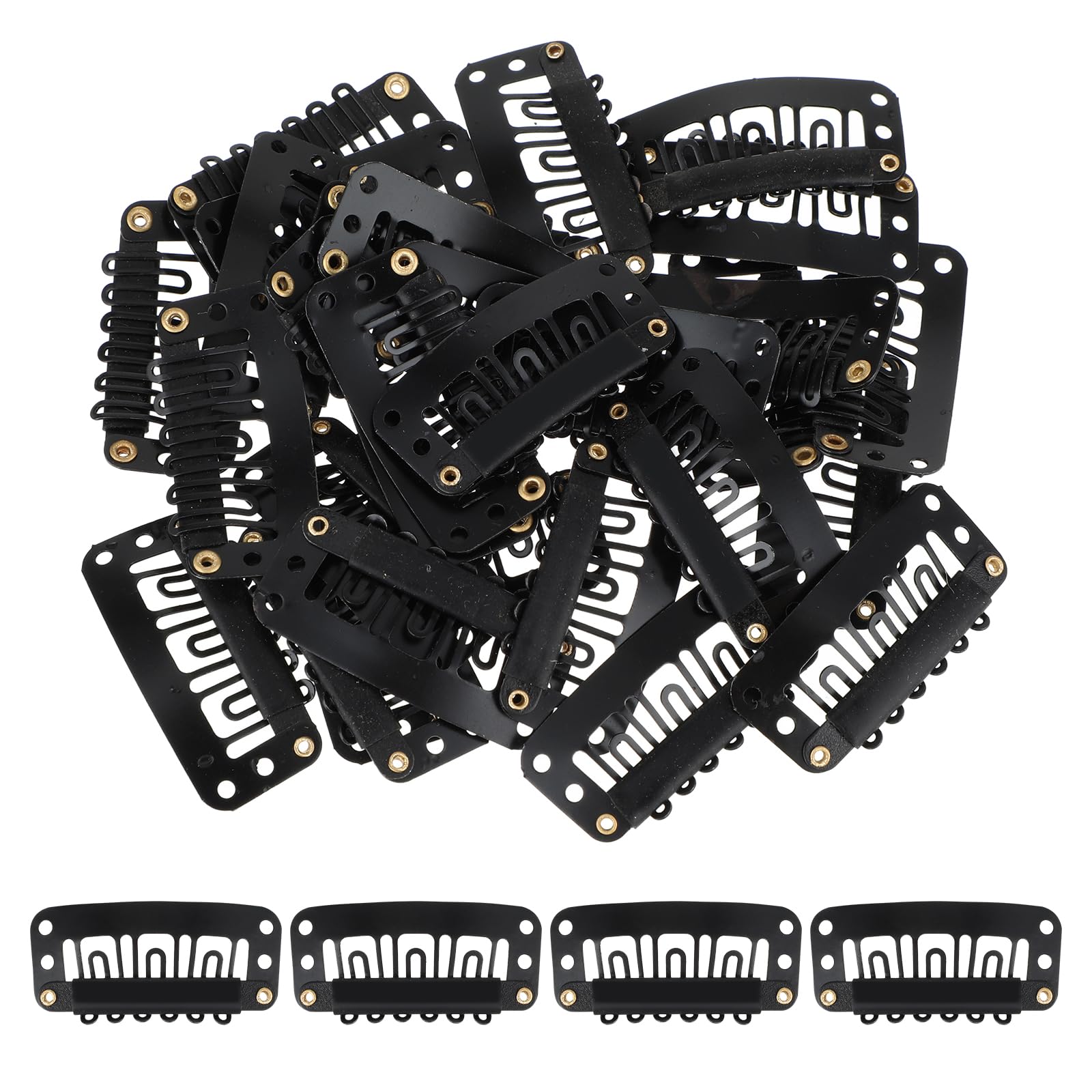 30 Pcs Hair Extension Clips with 6-Teeth U-Shape Snap Combs for Securing Women's Wigs, No Sew (Black)