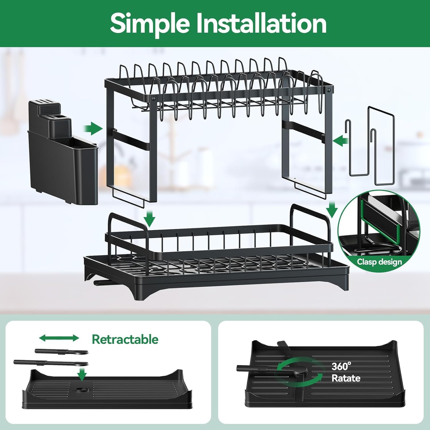 ZENOVIA 2 Tier Dish Drying Rack - Space Saving Kitchen -6