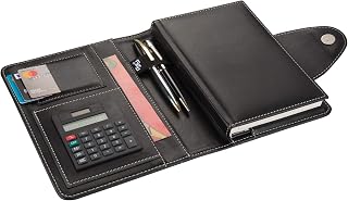2K 4683 Ajanda Tarihsiz Kareli 14X20 cm Ajanda/Defter Hesap Makineli Suni Deri Organizer, Siyah