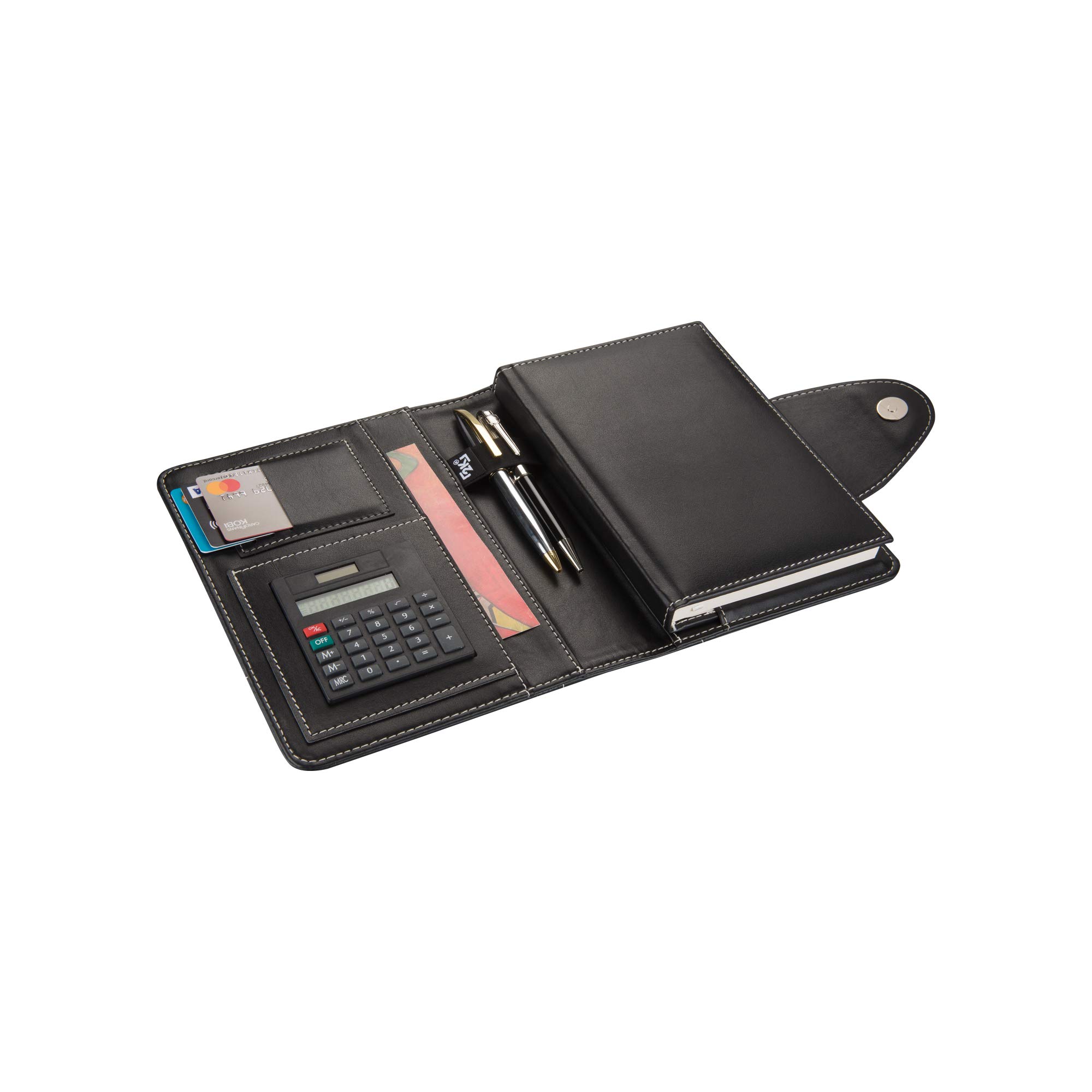 2K 4683 Ajanda Tarihsiz Kareli 14X20 cm Ajanda/Defter Hesap Makineli Suni Deri Organizer, Siyah
