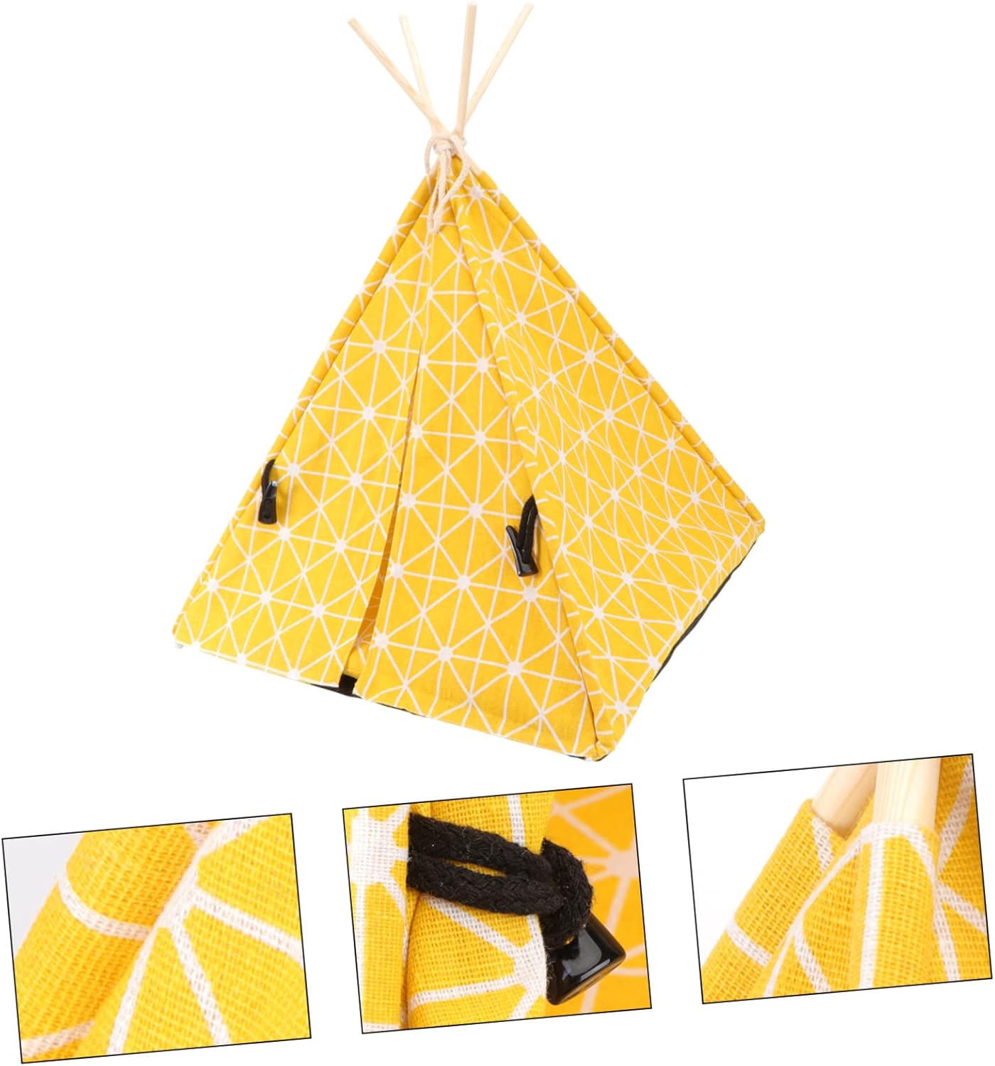1pc Detachable Triangle Pet Tent House for Cats and Small Dogs Canvas Design Comfortable Warm Bed Removable Cover for Indoor Outdoor Use Yellow Checkered