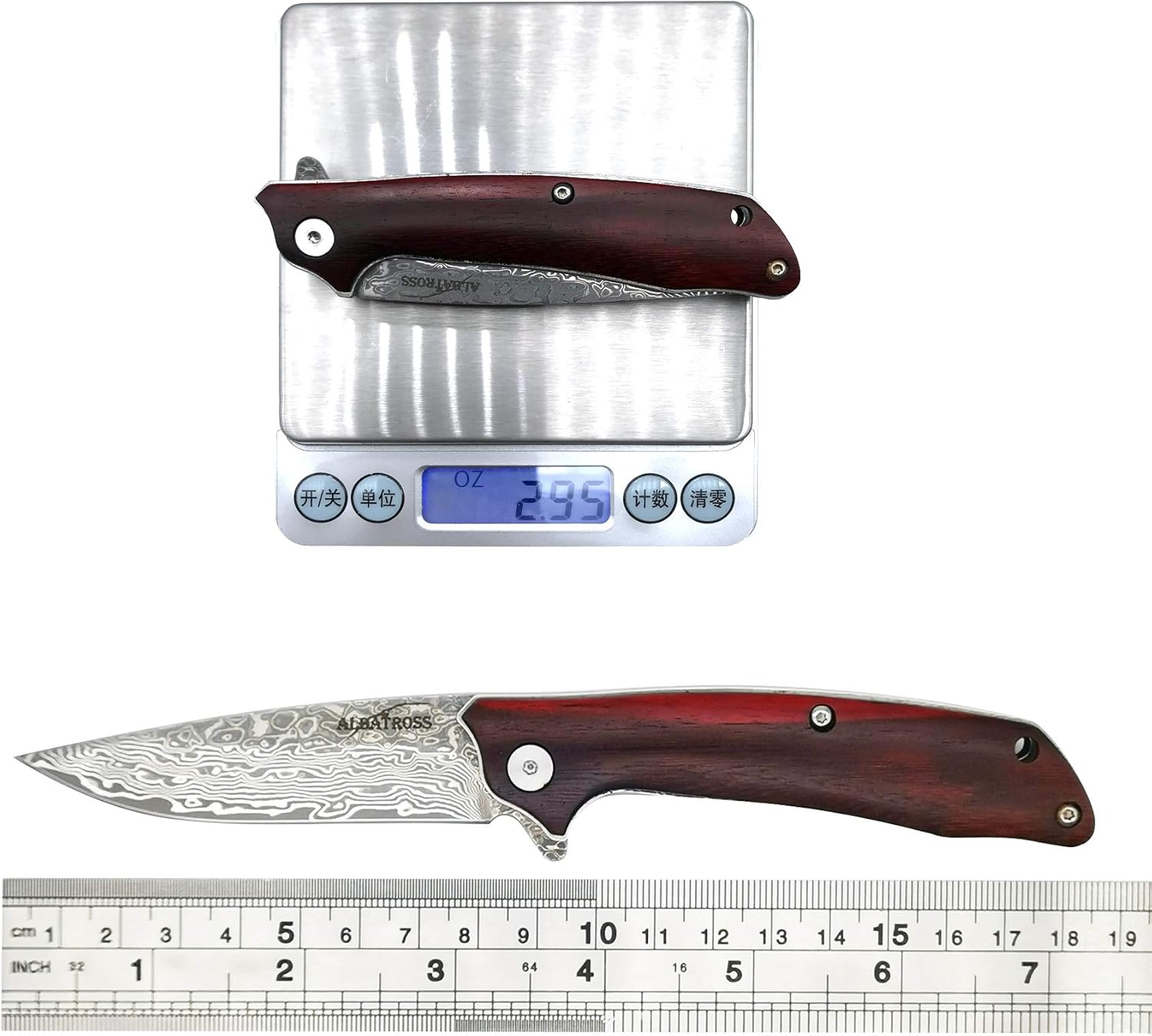 Father's Day, Mother's Day & Birthday Gift for Him Her - ALBATROSS 7" Ball Bearing Assisted Opening Pocket Knife-Red Sandalwood Handle & Modern Damascus Steel Blade - Premium Folding Knife with Gift Box - HGDK023