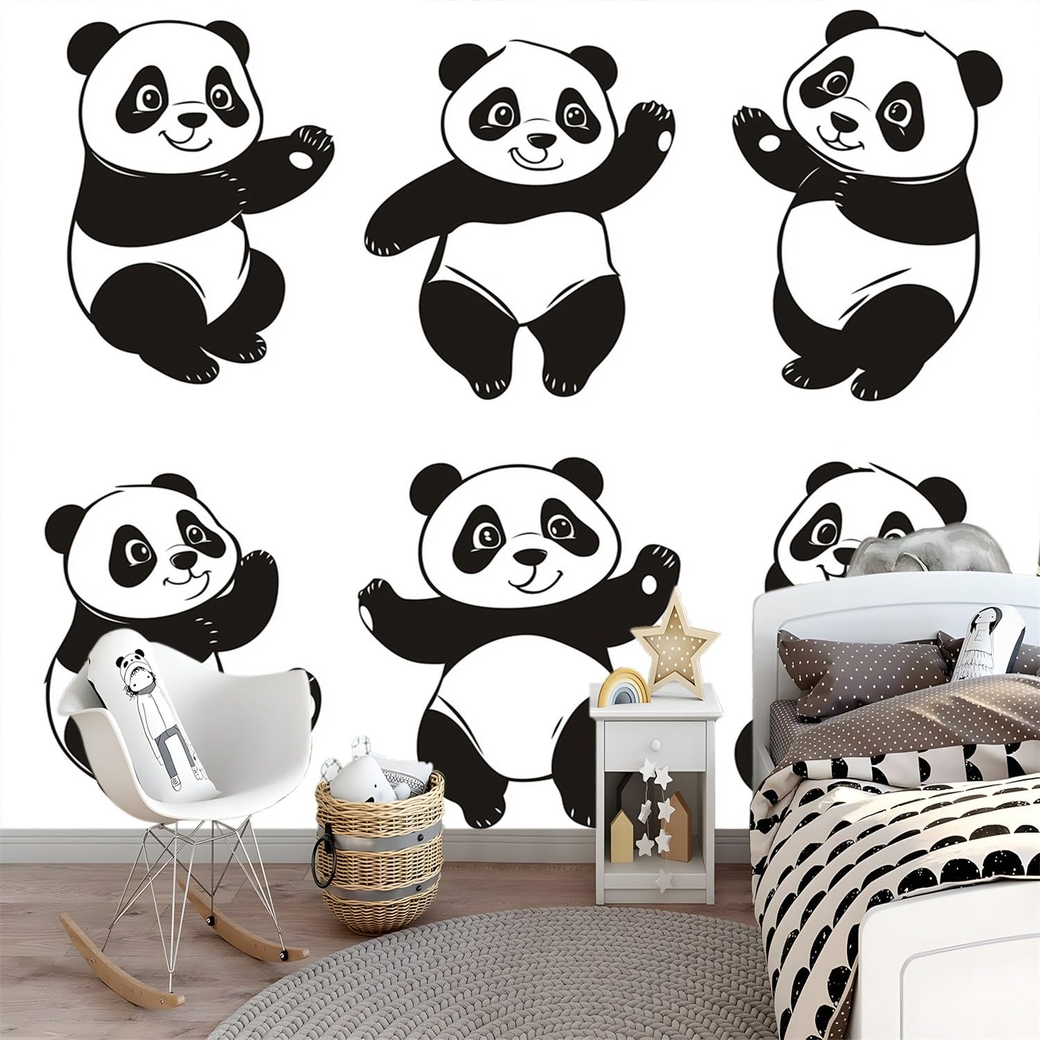 Tapeta z włókniny 250 x 175 cm, słodka panda, wodoodporny papier kontaktowy do domu, sypialni, szafek i kuchni, biała tapeta fototapeta do salonu, korytarza
