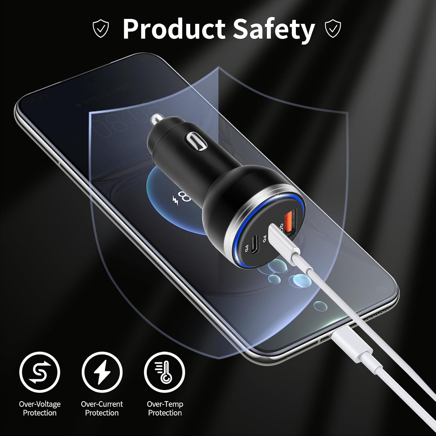 Car Charger for iPhone 16，90W 3-Port Charger Adapter for iPhone 16/16 Plus/16 Pro/16 Pro Max/15/14/Pro Max/AirPods4/ iPad Pro/Mini