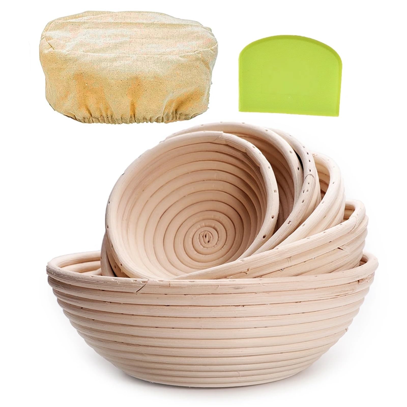 Cesta for fermentar pan, cesta for masa madre, de ratán Natural for hornear, incluye forro tela y raspador Para Hornear Pan(Round 13x6cm)