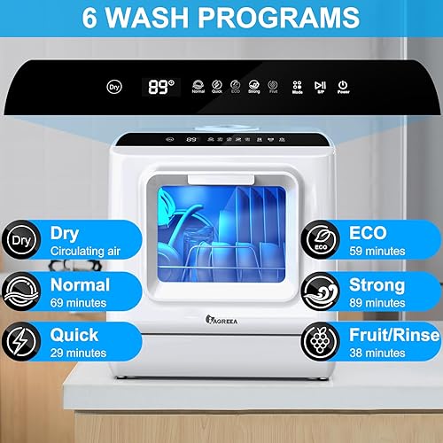 Miniatura 4 de IAGREEA Lavaplatos portátil de encimera no necesita conexión lavavajillas compacto con tanque de agua integrado de 5 litros 5 programas doble spray