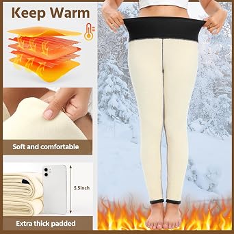 HEEKPEK Fleece Lined Leggings Women, Winter Thermal Cashmere Pants, High Waist Stretchy Sweatpants, Tummy Control Warm Tights