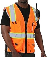 Vista 8 de sesafety Chaleco de seguridad con 9 bolsillos, chaleco reflectante de alta visibilidad, chaleco de seguridad, chaleco de trabajo para hombre