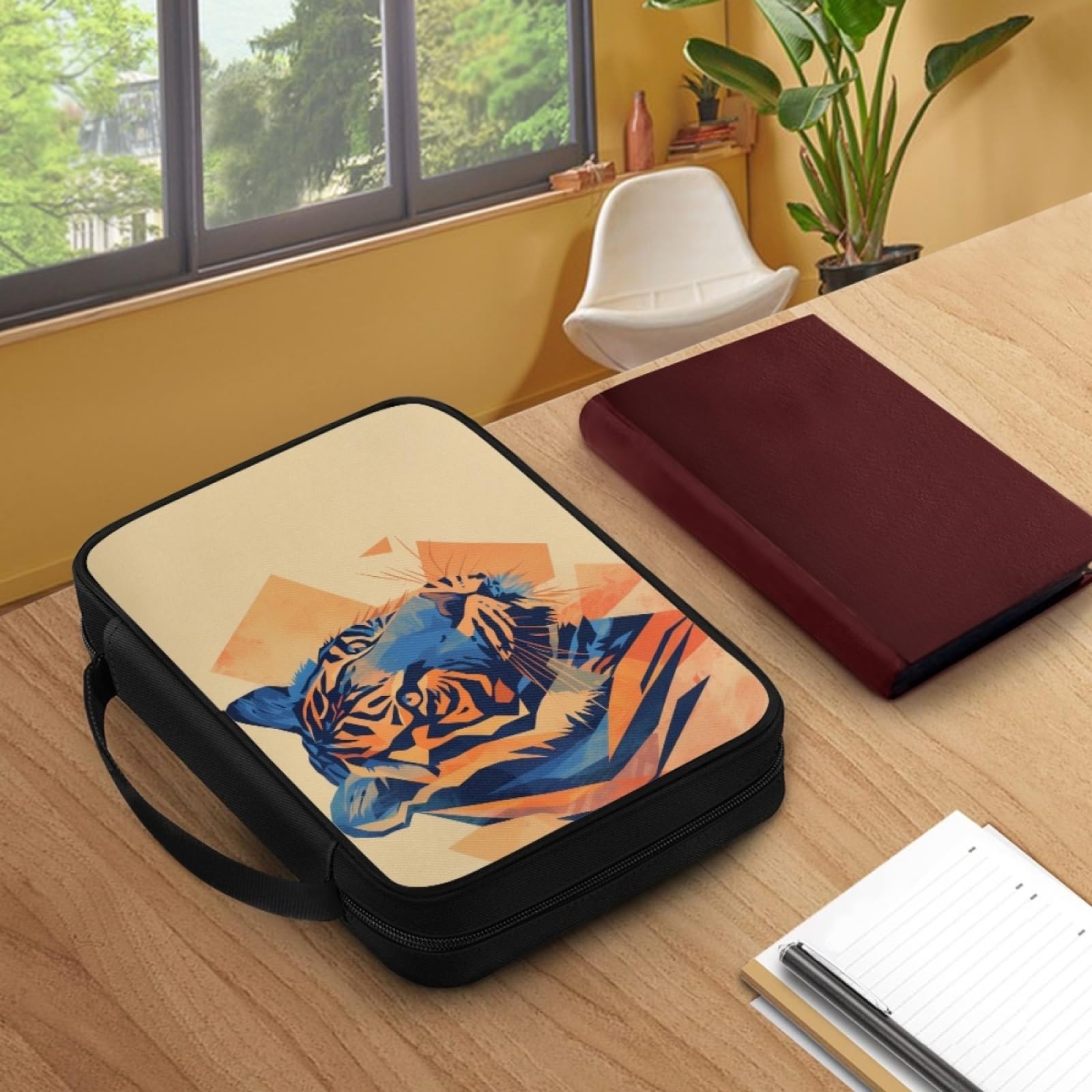 Custodia Libro Tigre Blu Arancione Copertura Bibbia con Manico Cerniera Tela in Poliestere per Uomo Donna Porta Libro Grandi Capacità Custodia per Libri 27.5x22.5x5.5 cm