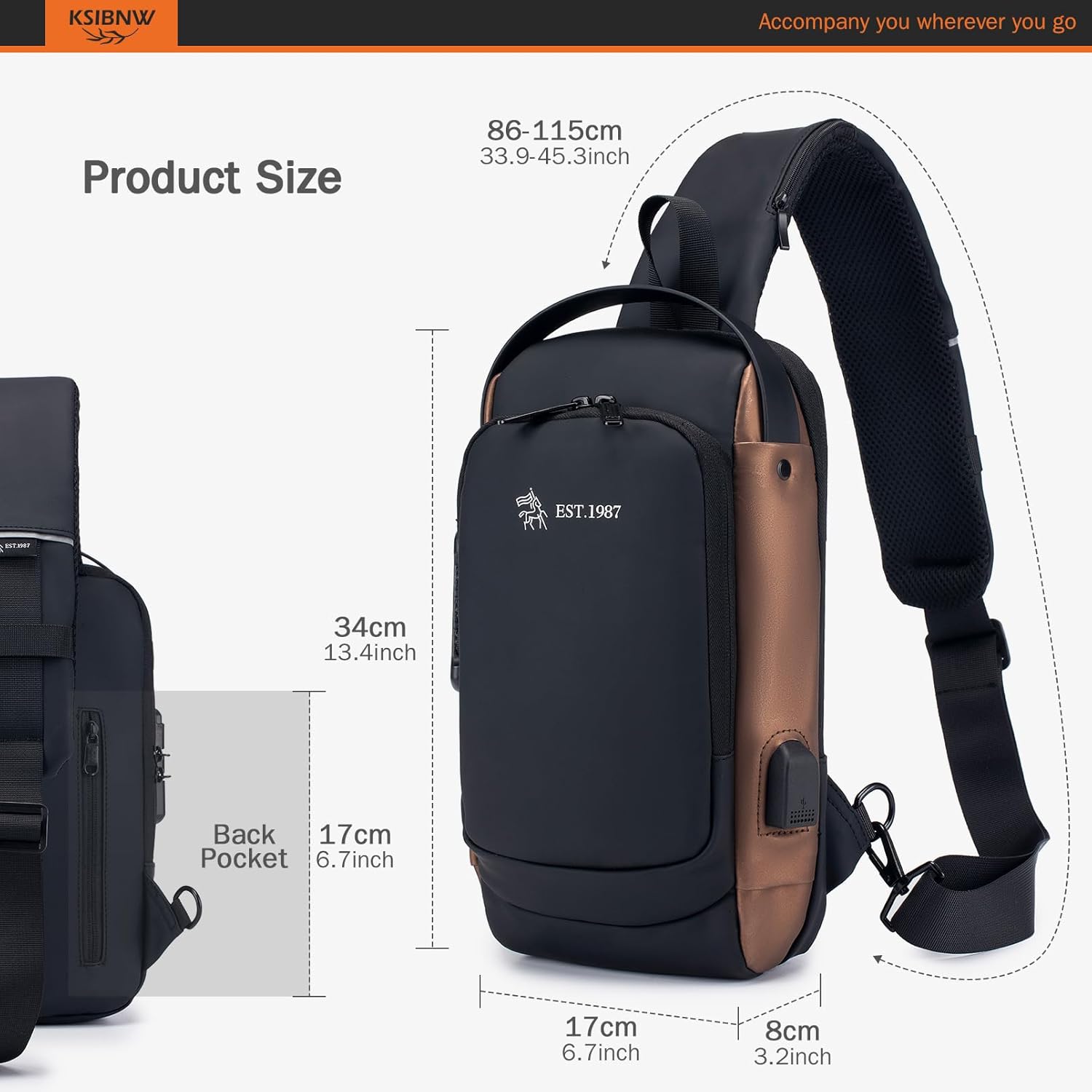 KSIBNW Sling Backpack Anti-theft Crossbody Chest Sling Bag with USB Charging Port Daypack PU Leather Shoulder Black Daypack Fanny Pack for Women Men - Image 5