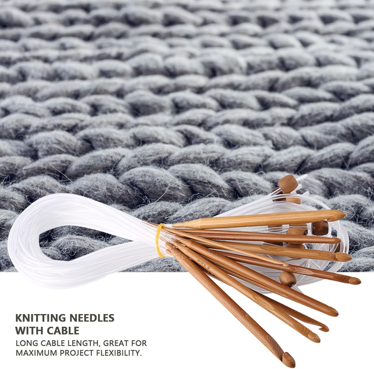 Joyzan Tunisian Crochet Hooks with Plastic Cable, Afghan Bamboo Knitting Needles Set Anti Slip Bead Kit 3mm to 10mm Crocheter Knitter DIY Knitting Yarn Weave Craft Crocheting Carpet Rug Blankets 12Pcs