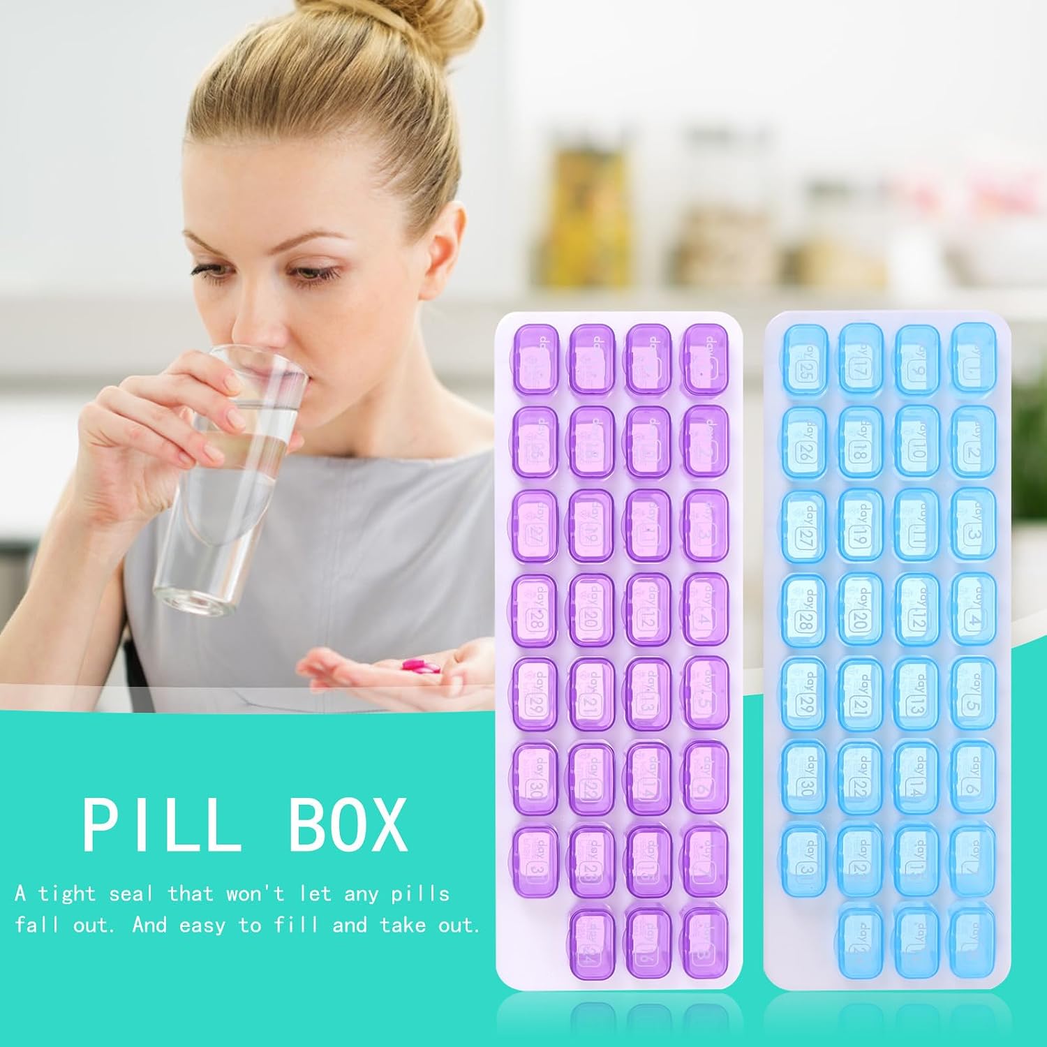 SECFOU 2pcs 31-Day Portable Medicine Case Monthly Organizer Pill Box with Compartments for Supplements and Medication Storage, Travel-Friendly Daily Pill Organizer Random Color
