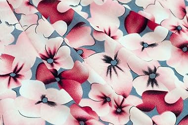 Fabric Merchants Rayon Challis Floral Fabric by The Yard, Gray/Pink 3 Yards