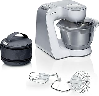 Bosch Serie 4 Planetaria Impastatrice MUM58200, 1000 W, Capiente Ciotola in Acciaio Inox da 3,9 L, 7 Livelli di Velocità, Fruste e Gancio Inclusi, Accessori Lavabili in Lavastoviglie, Bianco, Argento